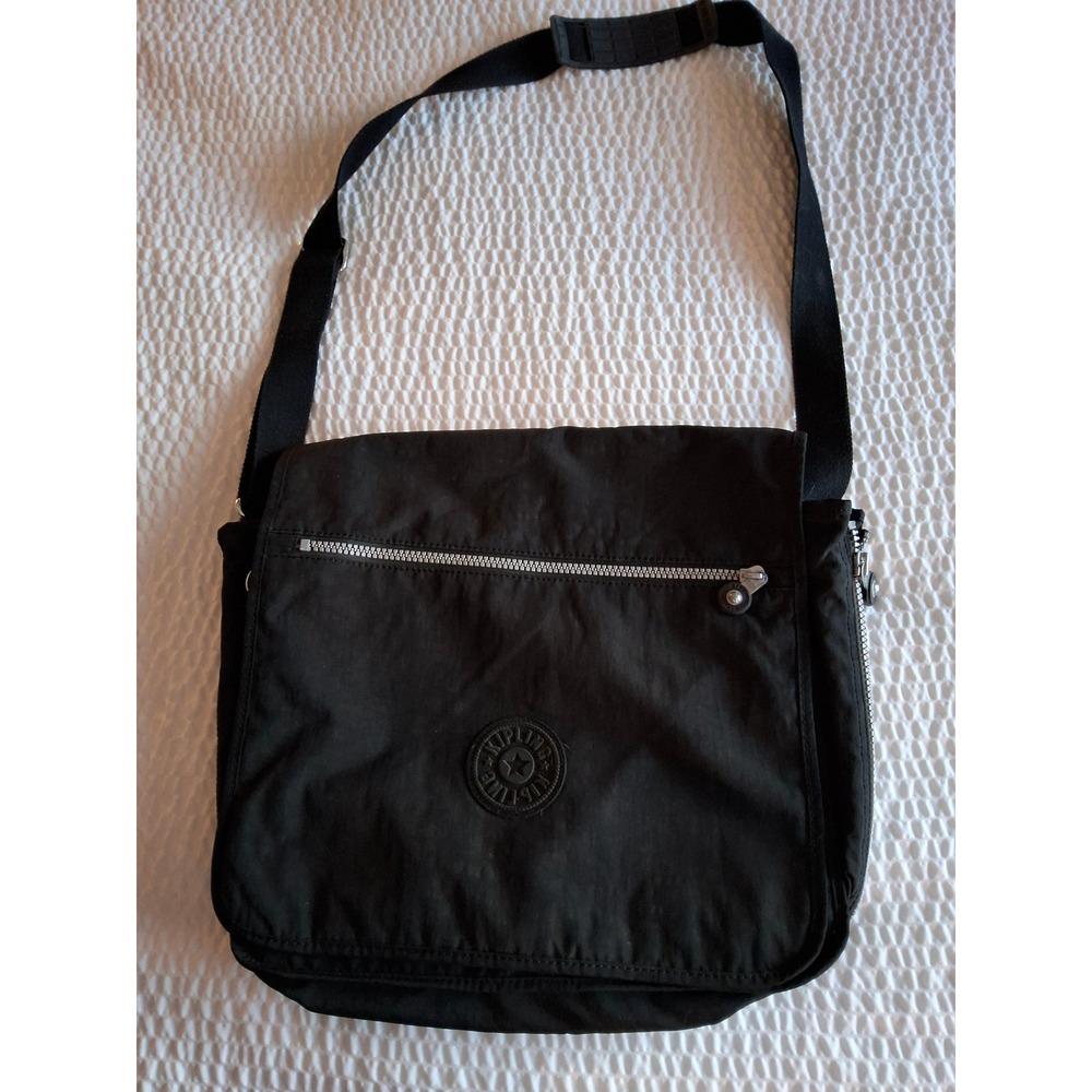 Kipling Black Nylon Messenger Bag Crossbody Flap Over Travel Shoulder Bag